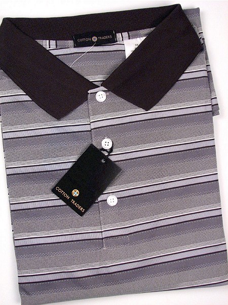 #085450. 2XL BIG. GREY Retail $  48.00 Short Sleeve Stay Dry by CTTON TRADERS. SS PERFORMANCE STRIPE Whs A:  3