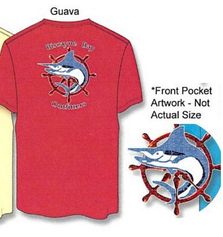 #149693. XL TALL. GUAVA Retail $  30.00 Short Slv Graphic Tee by BISCAYNE BAY. SCREEN PRINT POCKET T Whs A:  2