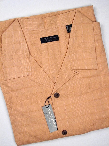 #025324. 3XL TALL. MELON Retail $  65.00 Short Sleeve Updated by CELLINI. TEXTURED SILK CAMP Whs A:  1