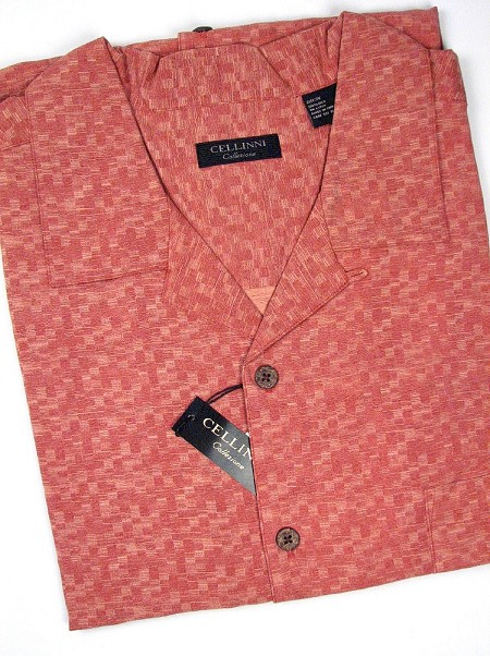 #135724. XL TALL. RED Retail $  75.00 Short Sleeve Updated by CELLINI. TEXTURED SILK CAMP Whs A:  2