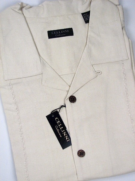 #314868. 4XL BIG. NATURAL Retail $  75.00 Short Sleeve Updated by CELLINI. EMBROIDERED SILK CAMP Whs A:  1