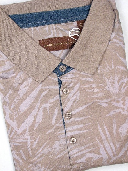 #153483. 2XL TALL. TAUPE Retail $  45.00 Short Sleeve by WOOD LAND TRAIL. SS ENZYME PIQUE PRINT Whs A:  4