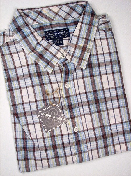 #123626. XL TALL. BLUE Retail $  55.00 Short Sleeve by INDYGO SMITH. SNOWWASH SS PLAID Whs A:  3