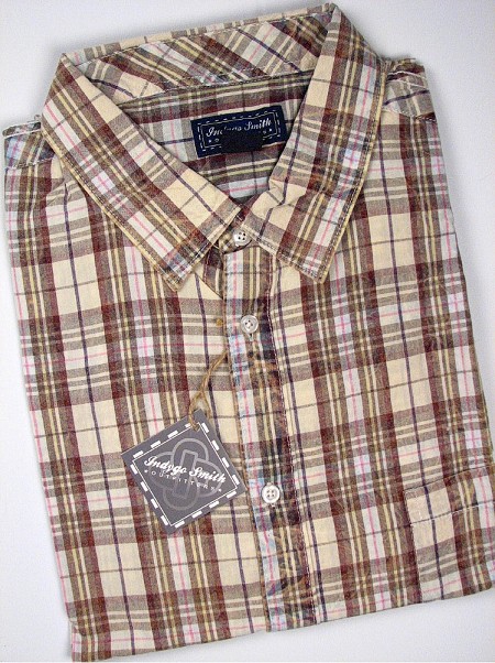 #020811. XL TALL. OLIVE Retail $  55.00 Short Sleeve by INDYGO SMITH. SNOWWASH SS PLAID Whs A:  2