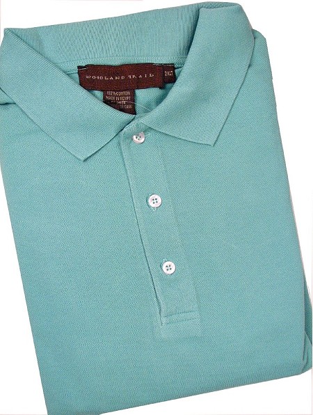 #043805. XL TALL. AQUA Retail $  45.00 Short Sleeve by WOOD LAND TRAIL. ENZYME WASH SS PIQUE Whs A:  1