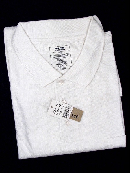 #250348. 3XL TALL. WHITE Retail $  42.00 Short Sleeve Pocket by FOXFIRE. SS POCKET PIQUE POLO Whs A:  8