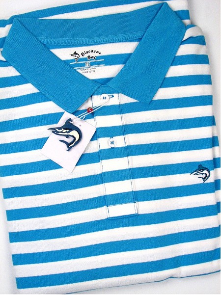 #154695. 3XL TALL. AQUA Retail $  55.00 Short Sleeve by BISCAYNE BAY. SS STRIPE W SPANDEX Whs A:  3