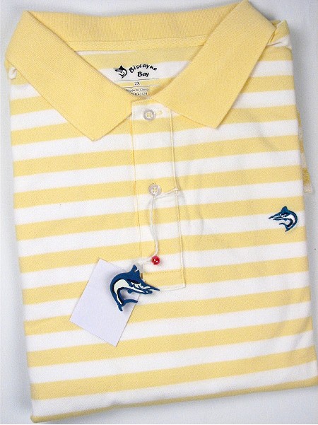 #132349. 3XL BIG. BANANA Retail $  55.00 Short Sleeve by BISCAYNE BAY. SS STRIPE W SPANDEX Whs A:  1