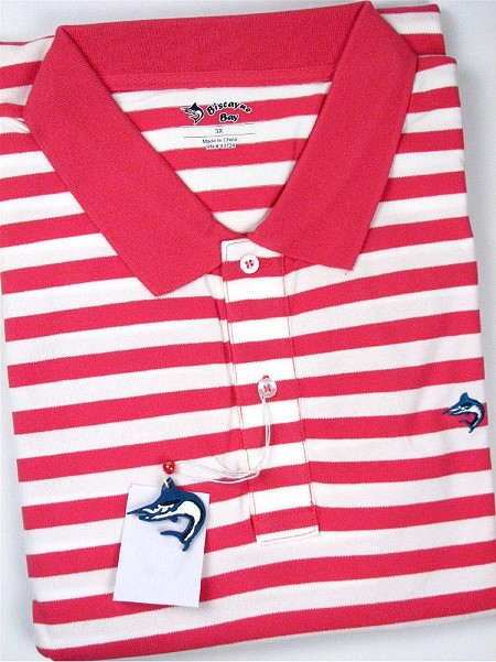 #328081. 4XL BIG. GUAVA Retail $  55.00 Short Sleeve by BISCAYNE BAY. SS STRIPE W SPANDEX Whs A:  2