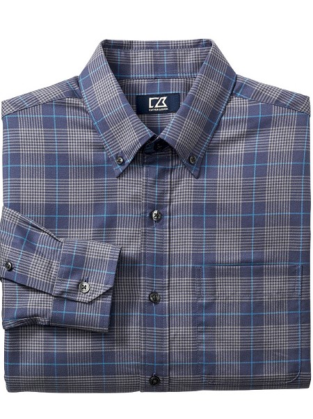 #313656. 2XL TALL. BLUE Retail $ 115.00 Long Sleeve Cotton by CUTTER BUCK. THURLOW PLAID