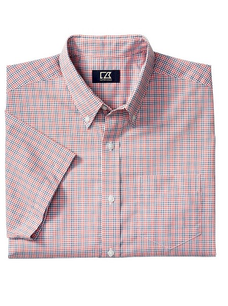 #187033. 2XL BIG. PEACH Retail $  95.00 Short Sleeve by CUTTER BUCK. SHORT SLV RYKER PLAID Whs A:  2