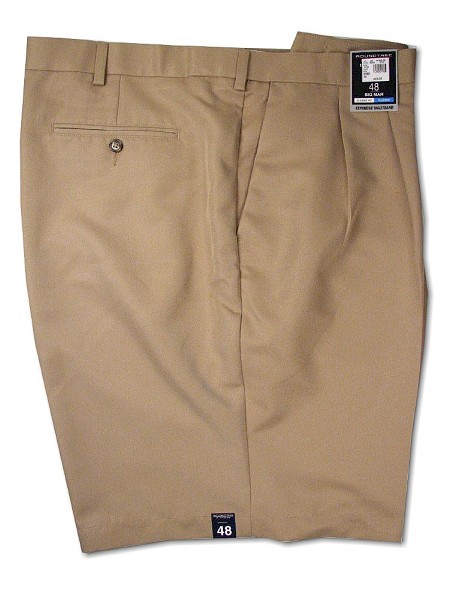 #160665. 52 . KHAKI Retail $  46.00 Shorts by ROUNDTREE YORK. EXPANDER PLEAT POLY Whs A:  3