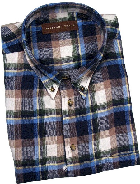 #133506. 2XL BIG. KHAKI Retail $  48.00 Long Sleeve Flannel by WOOD LAND TRAIL. BRUSHED LONG SLEEVE Whs A:  1