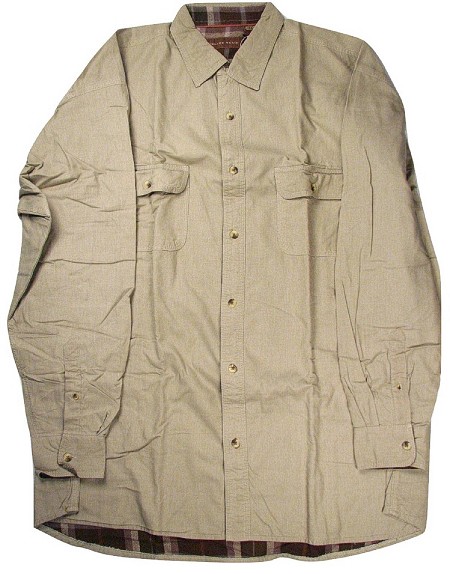 #294658. XL TALL. STONE Retail $  55.00 Long Sleeve Flannel by WOOD LAND TRAIL. FLANNEL LINED 2-POCKT Whs A:  2