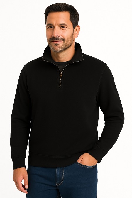 #242789. 2XL TALL. BLACK Retail $  40.00 Long Sleeve by WOOD LAND TRAIL. LONGSLV 1/4 ZIP ENZYM Whs A:  3