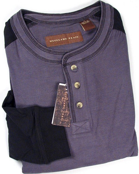 #161509. XL TALL. BLUE Retail $  42.00 Long Sleeve by WOOD LAND TRAIL. LNGSLV 2 COLOR HENLEY Whs A:  1