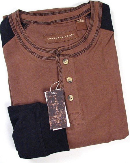 #280662. 3XL TALL. BROWN Retail $  42.00 Long Sleeve by WOOD LAND TRAIL. LNGSLV 2 COLOR HENLEY Whs A:  1