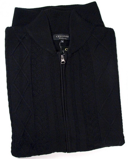 #001997. 3XL TALL. BLACK Retail $  79.00 Sweaters by CELLINI. L/S FULL ZIP SWEATER Whs A:  3