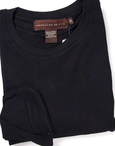 #066886. L TALL. BLACK Retail $  26.00 Long Sleeve Tee by WOOD LAND TRAIL. LNGSLV ENZYME WASH T Whs A:  4