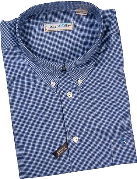 #179948. XL TALL. BLUE Retail $  55.00 Long Sleeve Cotton by BISCAYNE BAY. WOVEN CHECK LONG SLV Whs A:  2