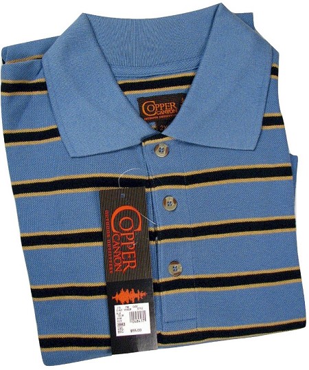 #048417. 2XL BIG. BLUE Retail $  55.00 Short Sleeve by COPPER COVE. KNIT STRIPE PIQUE Whs A:  7