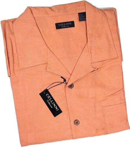 #107271. 4XL BIG. MELON Retail $  65.00 Short Sleeve Tropical by CELLINI. TEXTURED SILK SOLID Whs A:  1