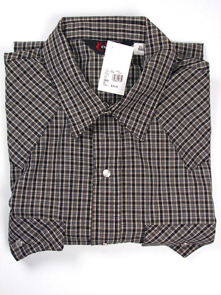 #094315. XL TALL. BLACK Retail $  36.00 Western Short Sleeve by CORZINI. SH SLV SNAP WESTERN Whs A:  1 FW:  1