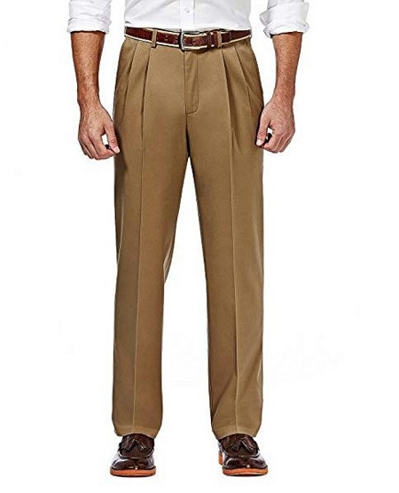 #001854. 46 30. BR KHAKI Retail $  80.00 Cotton Casual Pants by HAGGAR COMPANY. PREM NOIRON KHK PLEAT Whs A:  6
