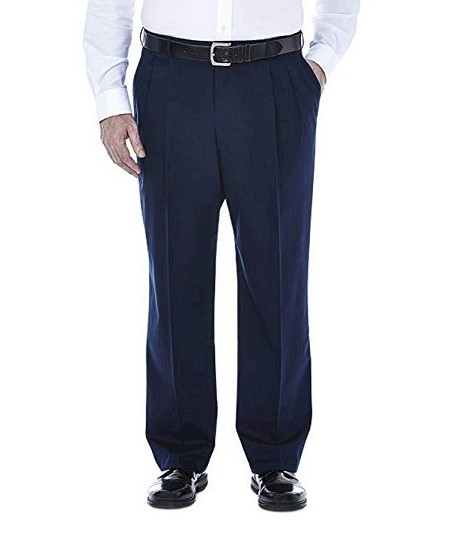 #027724. 58 32. DK NAVY Retail $  80.00 Cotton Casual Pants by HAGGAR COMPANY. PREM NOIRON KHK PLEAT Whs A:  2