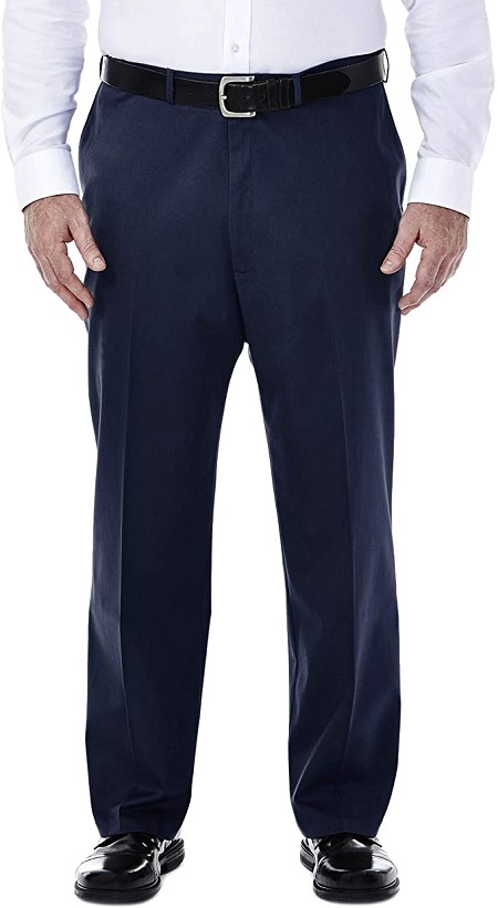 #309529. 46 32. NAVY Retail $  80.00 Cotton Casual Pants by HAGGAR COMPANY. PREM NOIRON KHK PLAIN Whs A:  4