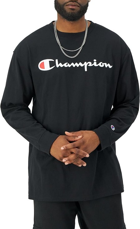 #080400. 2XL BIG. BLACK Retail $  29.00 Long Sleeve Tee by CHAMPION. LS SCRIPT TEE Whs A:  2