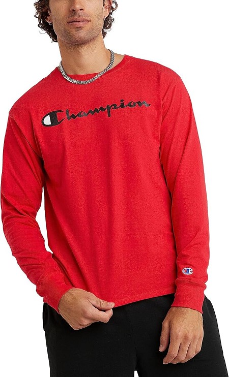 #164692. XL TALL. RED Retail $  29.00 Long Sleeve Tee by CHAMPION. LS SCRIPT TEE Whs A:  1