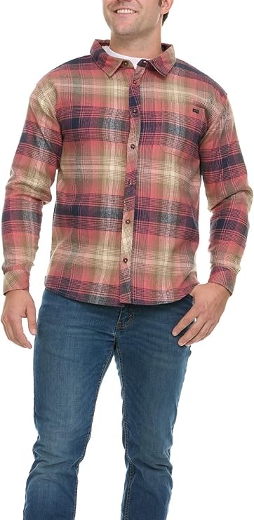 #049485. 4XL BIG. CORAL Retail $  50.00 Long Sleeve Flannel by BILLABONG. BUTTON FRONT FLANNEL Whs A:  2