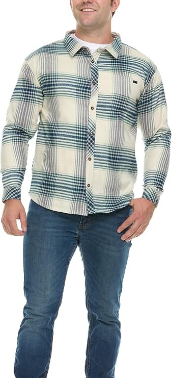 #345318. 3XL BIG. OFFWHITE Retail $  50.00 Long Sleeve Flannel by BILLABONG. BUTTON FRONT FLANNEL Whs A:  2