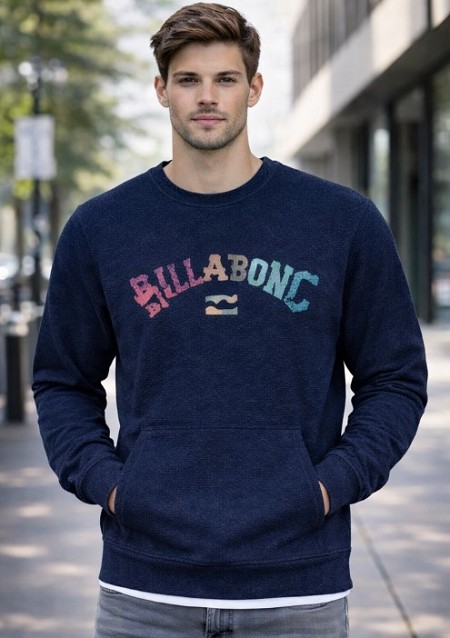 #301637. 4XL TALL. NAVY FLC CHEST PRINT CREW Athletic Crew by BILLABONG. Whs A:  1