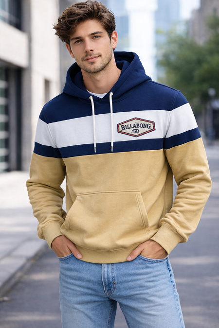 #030674. 3XL TALL. GOLD/NVY Retail $  55.00 Athletic Crew by BILLABONG. HOODY PCD Whs A:  1