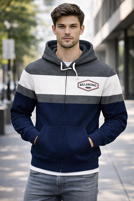 #030661. 2XL TALL. NVY/CHAR Retail $  55.00 Athletic Crew by BILLABONG. HOODY PCD Whs A:  1