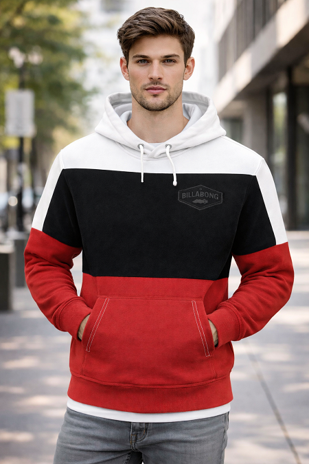 #285162. 5XL BIG. BLK/RED Retail $  55.00 Athletic Crew by BILLABONG. HOODY SPLIT BODY Whs A:  1