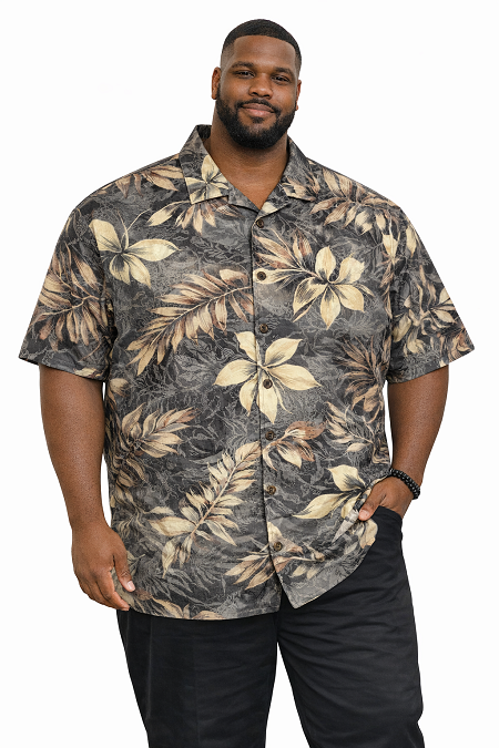 #003328. 3XL TALL. BLACK Retail $  49.00 Short Sleeve Tropical by AFTER DARK. JACQUARD FLORAL Whs A:  1