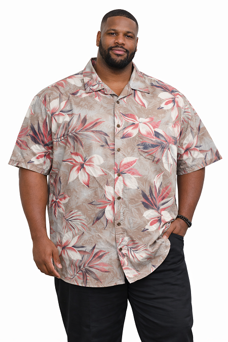 #293130. 4XL BIG. TAUPE Retail $  49.00 Short Sleeve Tropical by AFTER DARK. JACQUARD FLORAL Whs A:  1