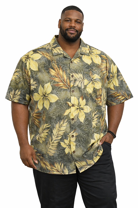 #172251. 4XL TALL. GREEN Retail $  49.00 Short Sleeve Tropical by AFTER DARK. JACQUARD FLORAL Whs A:  2