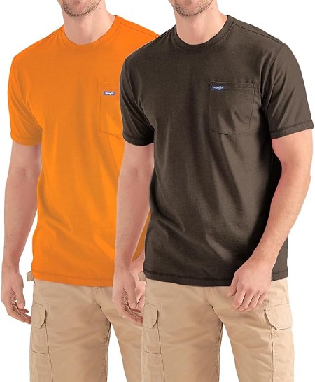 #266734. 4XL BIG. BRN/ORNG Retail $  49.00 Short Sleeve Tee by WRANGLER. 2-PACK POCKET TEE Whs A:  1