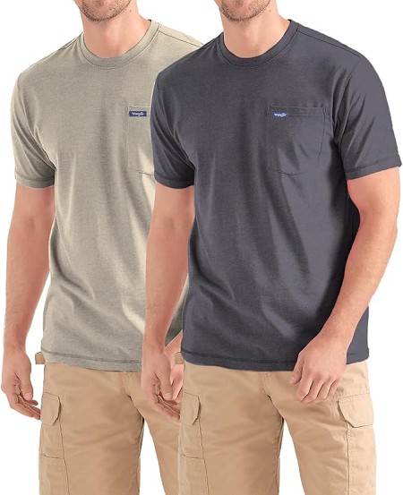 #160603. 4XL BIG. CHAR/BGE Retail $  49.00 Short Sleeve Tee by WRANGLER. 2-PACK POCKET TEE Whs A:  2