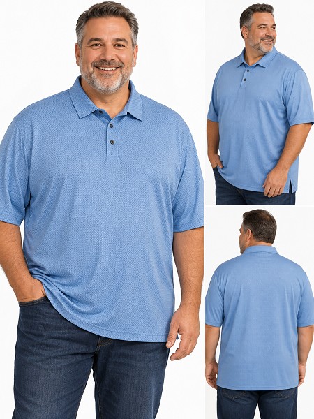 #293374. 6XL BIG. BLUE Retail $  55.00 Short Sleeve by AFTER DARK. POLY GEOMETRIC PATT Whs A:  1
