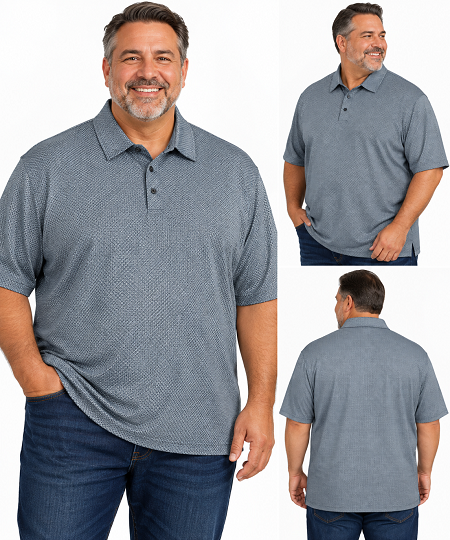 #125813. 5XL BIG. GREY Retail $  55.00 Short Sleeve by AFTER DARK. POLY GEOMETRIC PATT Whs A:  1