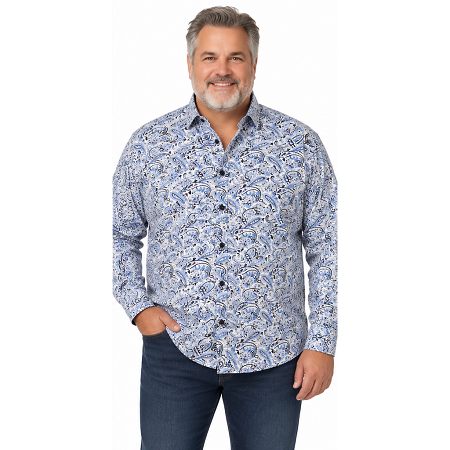 #356084. L TALL. ROYAL Retail $  65.00 Long Sleeve Cotton by CELLINI. PAISLEY LONG SLV Whs A:  1