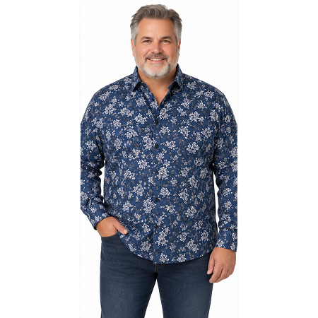 #316134. L TALL. NAVY Retail $  65.00 Long Sleeve Cotton by CELLINI. PAISLEY LONG SLV Whs A:  1
