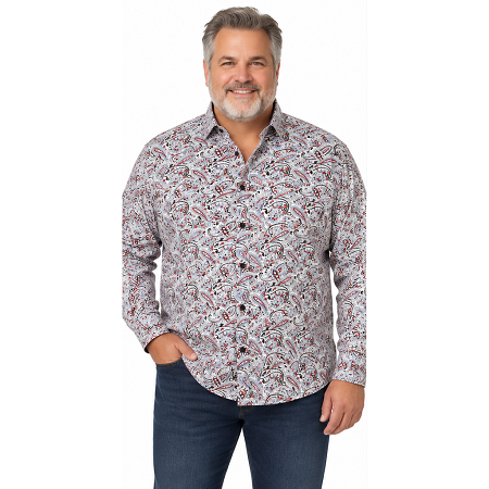#049229. XL TALL. WINE Retail $  65.00 Long Sleeve Cotton by CELLINI. PAISLEY LONG SLV Whs A:  1